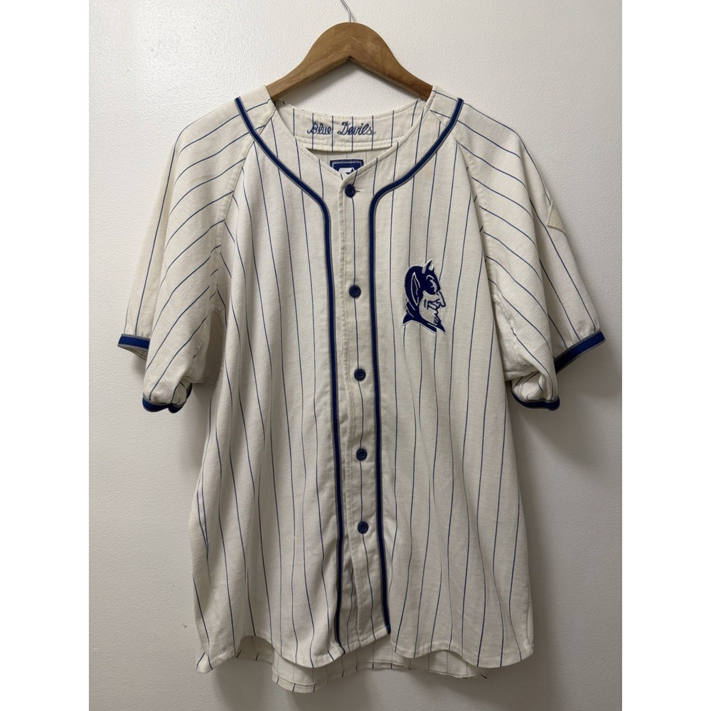 Vintage Duke Blue Devils Baseball Pinstripe Starter Jersey Size Large Back Patch